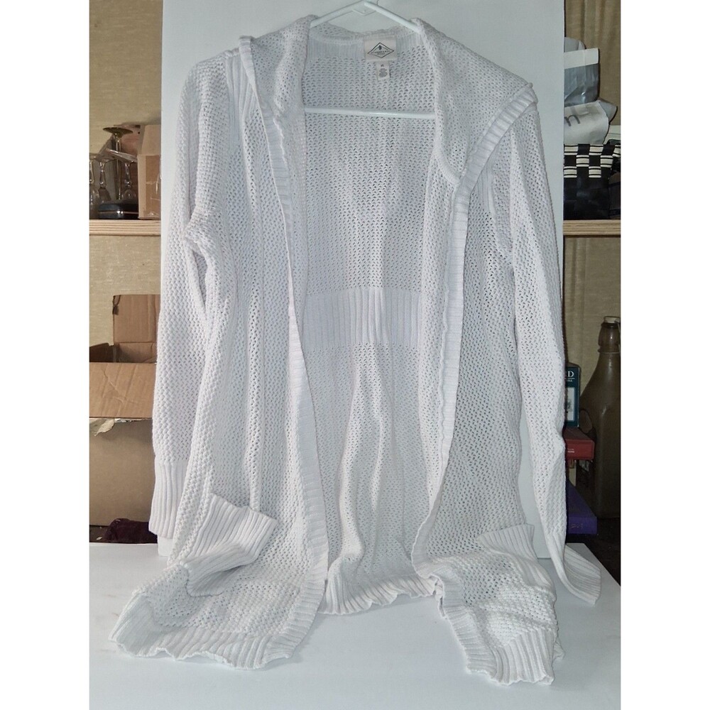 St. John's Bay White Open Front Knit Cardigan Pockets Hood XL
